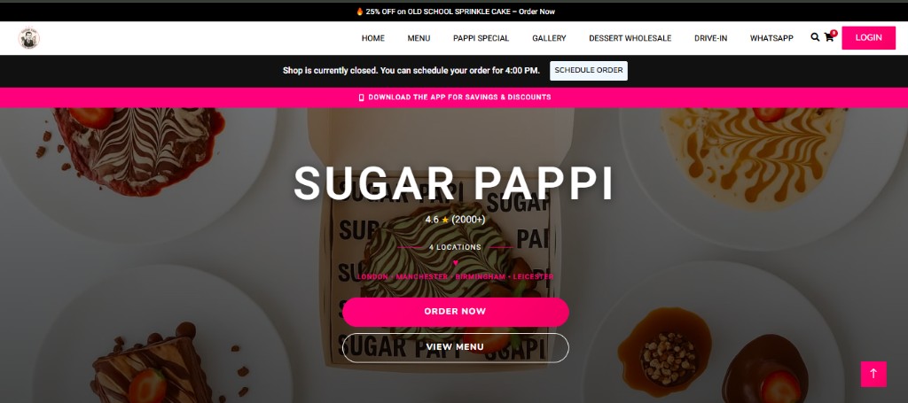 Sugar Pappi dessert ordering homepage