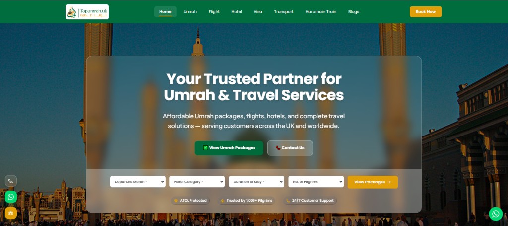 Top Umrah travel homepage
